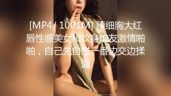 [MP4/ 1001M] 腰细胸大红唇性感美女和纹身炮友激情啪啪，自己先自慰一番边交边揉逼